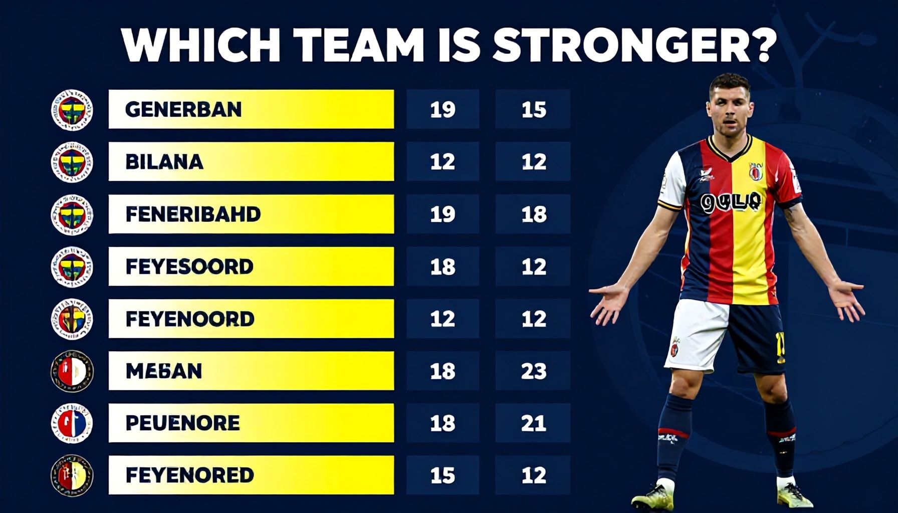 Fenerbahçe-Feyenoord kadroları: Takımların en iyi oyuncuları karşı karşıya! 5 Fenerbahçe ve Feyenoord'un Kadrolarını Karşılaştırın: Hangi Takım Daha Güçlü?*